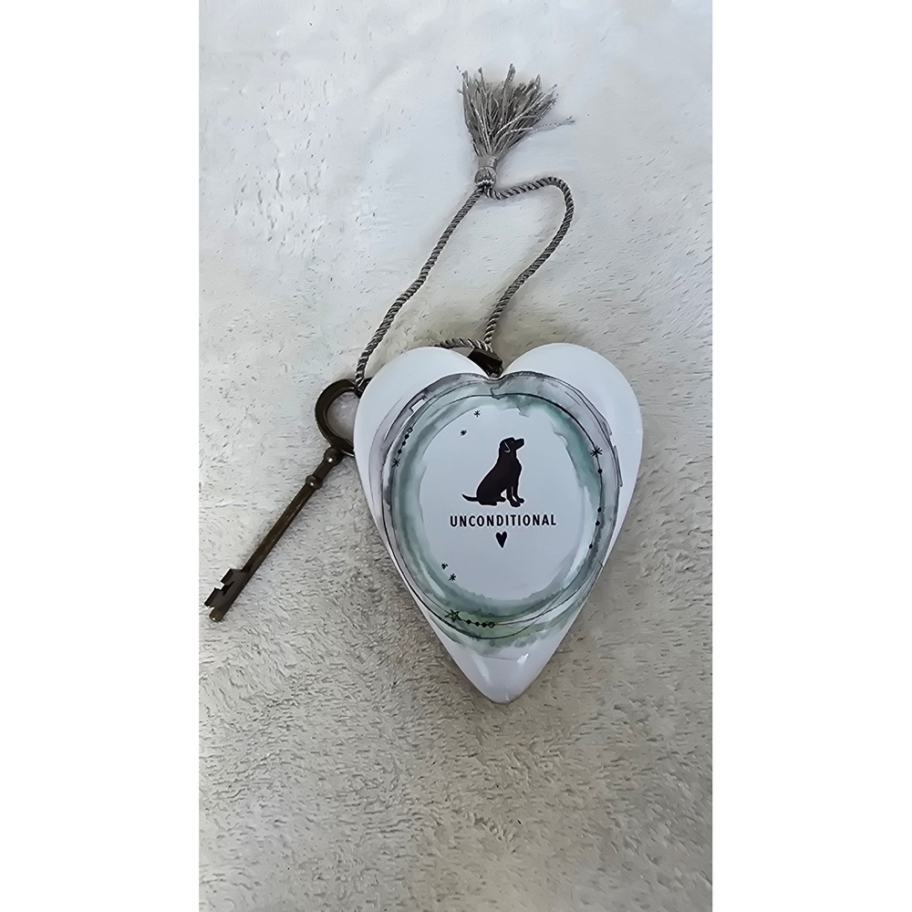 Demdaco Art Hearts Unconditional Dog Heart Sculpture with Key Stand Tassel